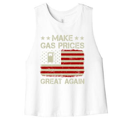 Make Gas Prices Great Again Vintage Old American Us Flag Funny Gift Women's Racerback Cropped Tank