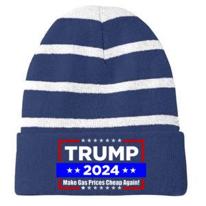 Make Gas Prices Cheap Again Trump 2024 Striped Beanie with Solid Band