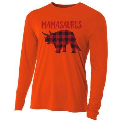 Mamasaurus Gift Plaid Triceratops Moms Of Dinosaurs Cooling Performance Long Sleeve Crew