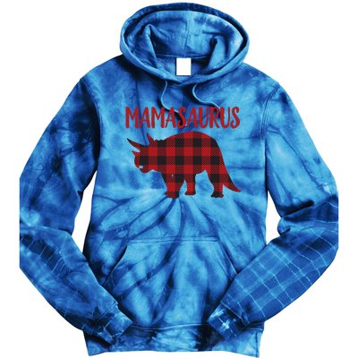 Mamasaurus Gift Plaid Triceratops Moms Of Dinosaurs Tie Dye Hoodie