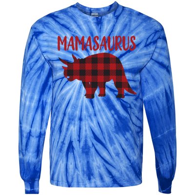 Mamasaurus Gift Plaid Triceratops Moms Of Dinosaurs Tie-Dye Long Sleeve Shirt