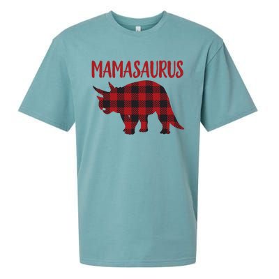 Mamasaurus Gift Plaid Triceratops Moms Of Dinosaurs Sueded Cloud Jersey T-Shirt