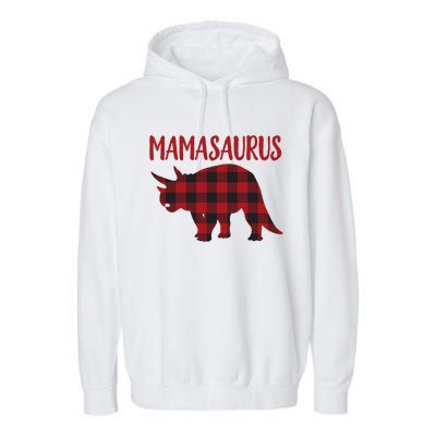 Mamasaurus Gift Plaid Triceratops Moms Of Dinosaurs Garment-Dyed Fleece Hoodie