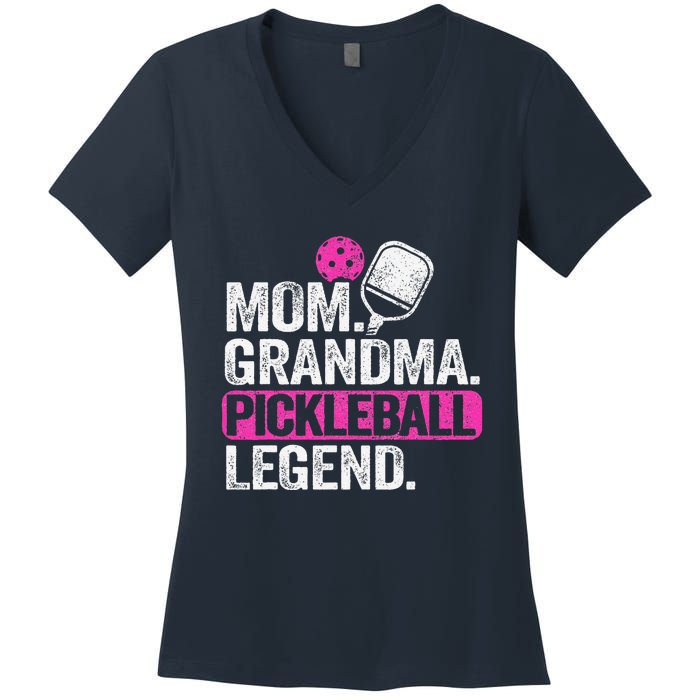 Mom Grandma Pickleball Legend Player Funny Pickle Ball Women's V-Neck T-Shirt