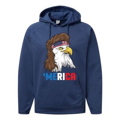 Merica Gift Patriotic Mullet Eagle Pride Gift Performance Fleece Hoodie