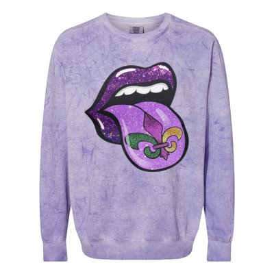 Mardi Gras Purple Lips And Tongue Tie Dye Gift Colorblast Crewneck Sweatshirt