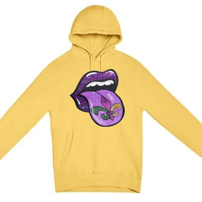 Mardi Gras Purple Lips And Tongue Tie Dye Gift Premium Pullover Hoodie