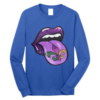 Mardi Gras Purple Lips And Tongue Tie Dye Gift Long Sleeve Shirt