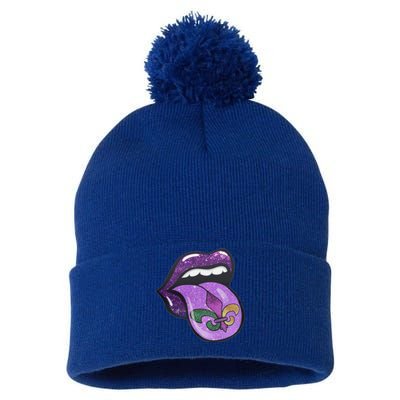 Mardi Gras Purple Lips And Tongue Tie Dye Gift Pom Pom 12in Knit Beanie