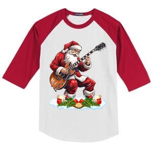 Music Guitar Player Guitarist Santa Playing Guitar Christma Meaningful Gift Kids Colorblock Raglan Jersey