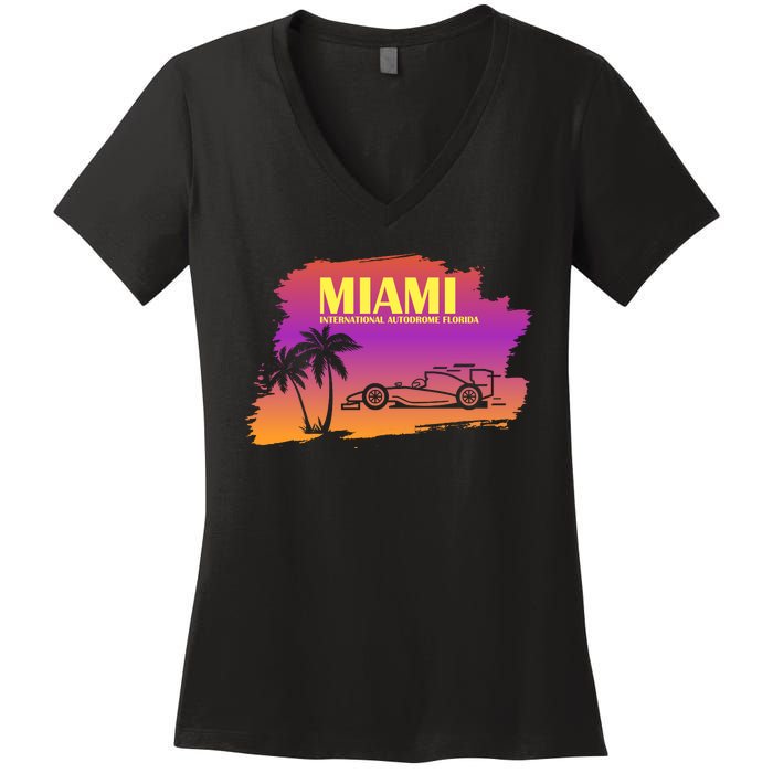 Miami Grand Prix 2022 Race Miami Gardens Retro Vintage Women's V-Neck T-Shirt