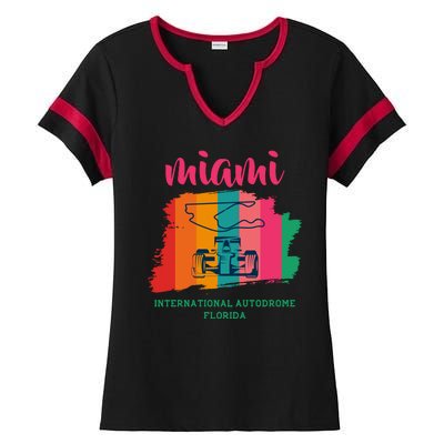 Miami Grand Prix 2022 Race Miami Gardens Retro Vintage Ladies Halftime Notch Neck Tee