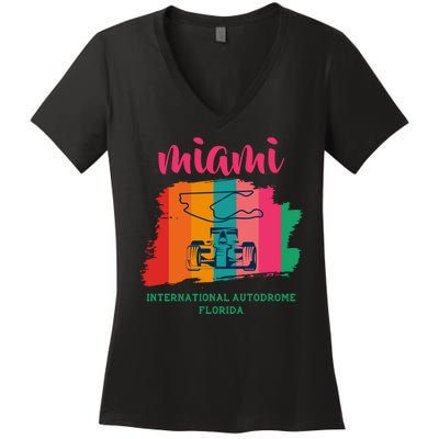 Miami Grand Prix 2022 Race Miami Gardens Retro Vintage Women's V-Neck T-Shirt