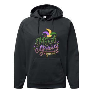 Mardi Gras Queen Gift Purplr Gold Green Gift Performance Fleece Hoodie