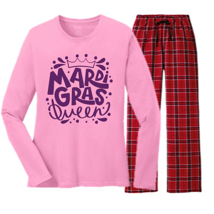 Mardi Gras Queen Celebration Women's Long Sleeve Flannel Pajama Set 