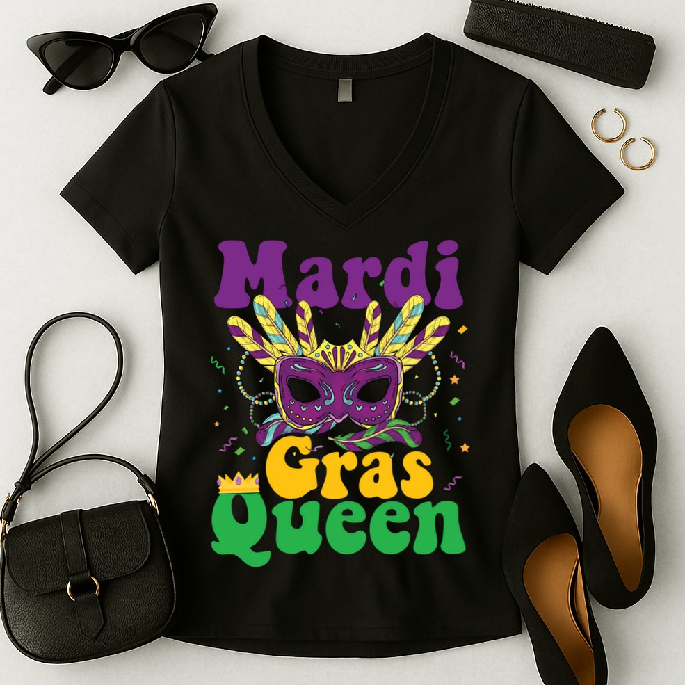 Mardi Gras Queen Funny Costume Mardi Gras Women's V-Neck T-Shirt