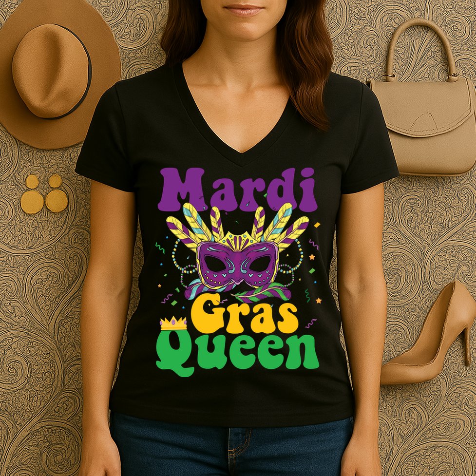 Mardi Gras Queen Funny Costume Mardi Gras Women's V-Neck T-Shirt