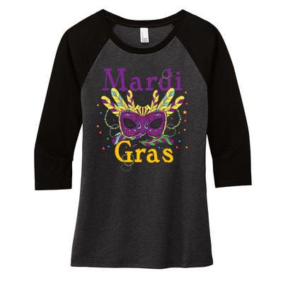 Mardi Gras Queen Mask Costume Women's Tri-Blend 3/4-Sleeve Raglan Shirt