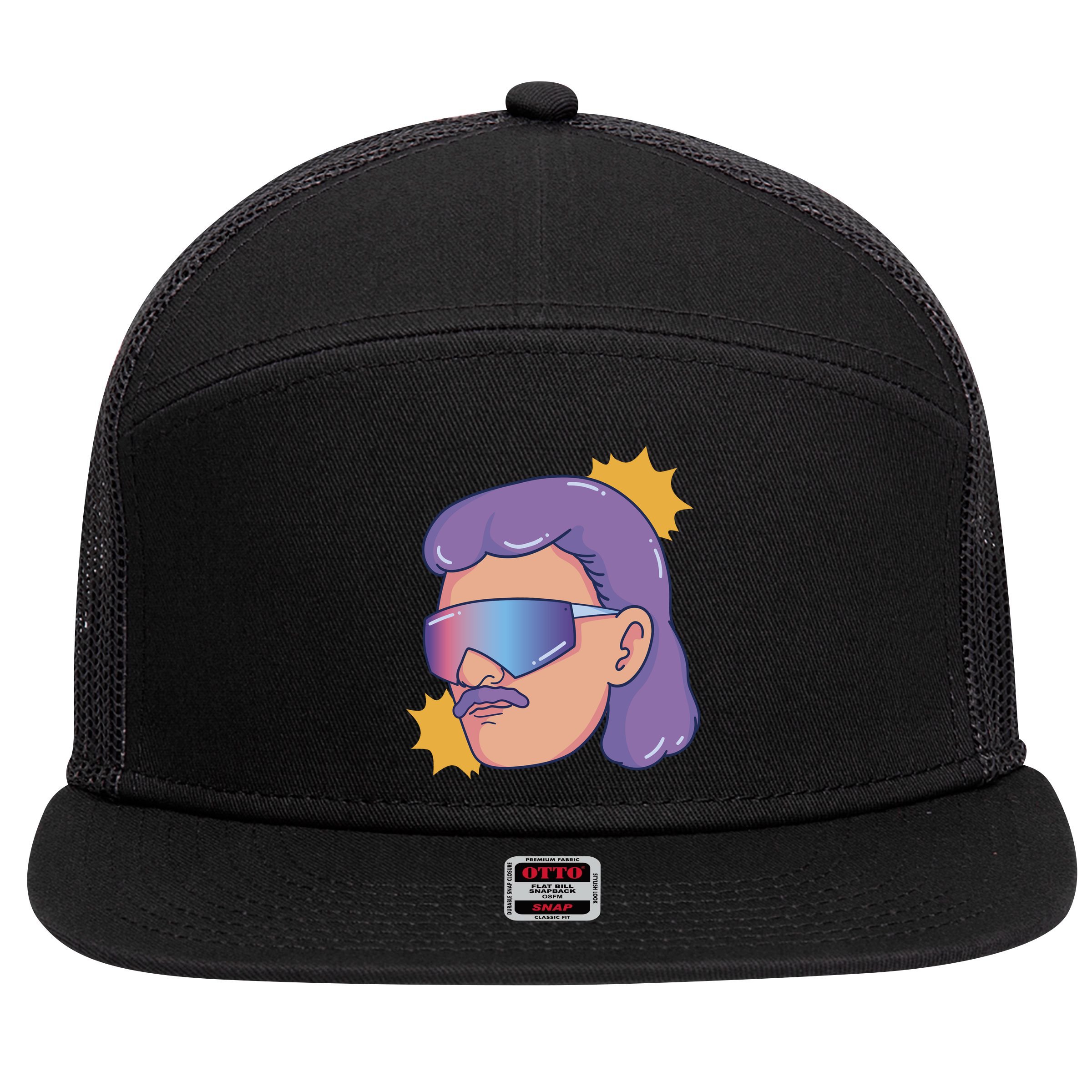 Mullet Guy Retro 7 Panel Mesh Trucker Snapback Hat