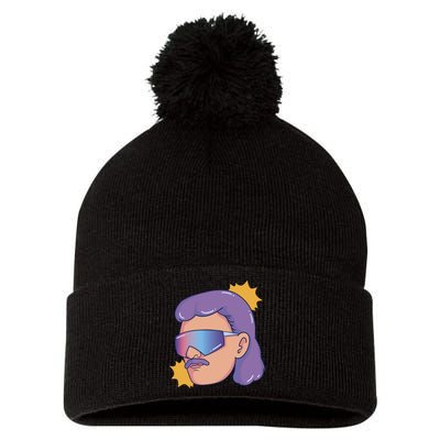 Mullet Guy Retro Pom Pom 12in Knit Beanie