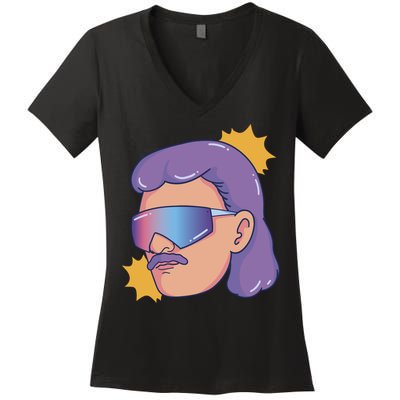 Mullet Guy Retro Women's V-Neck T-Shirt
