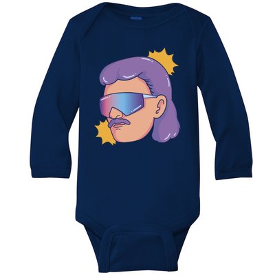 Mullet Guy Retro Baby Long Sleeve Bodysuit