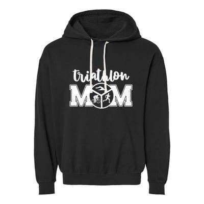 Mom Graphic Run Bike Swim Triathlon Triathlete Sports Cool Gift Garment-Dyed Fleece Hoodie