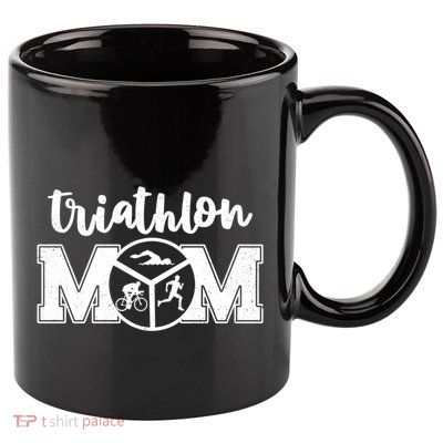 Mom Graphic Run Bike Swim Triathlon Triathlete Sports Cool Gift 11oz C Handle Ceramic Mug