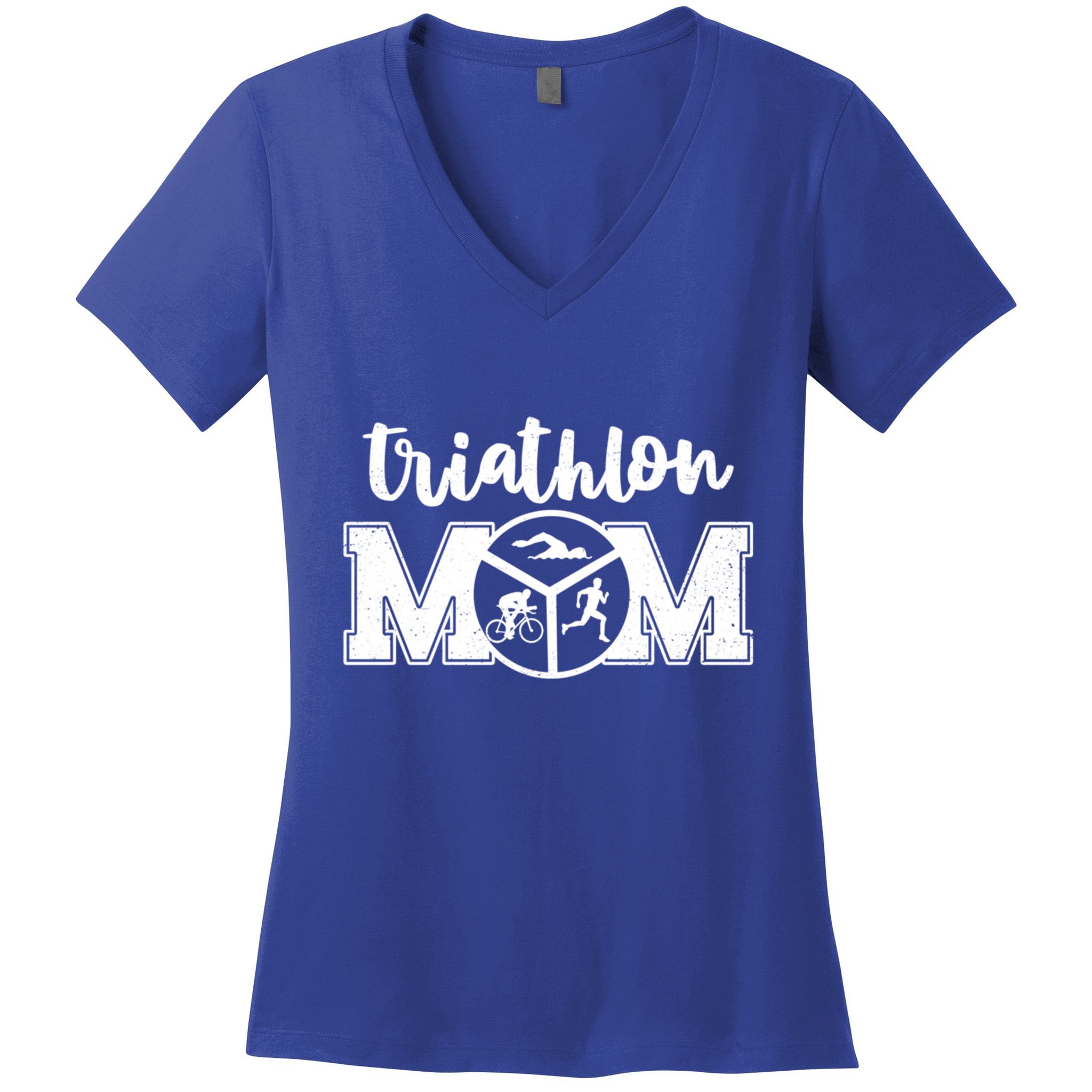 Mom Graphic Run Bike Swim Triathlon Triathlete Sports Cool Gift Women's V-Neck T-Shirt