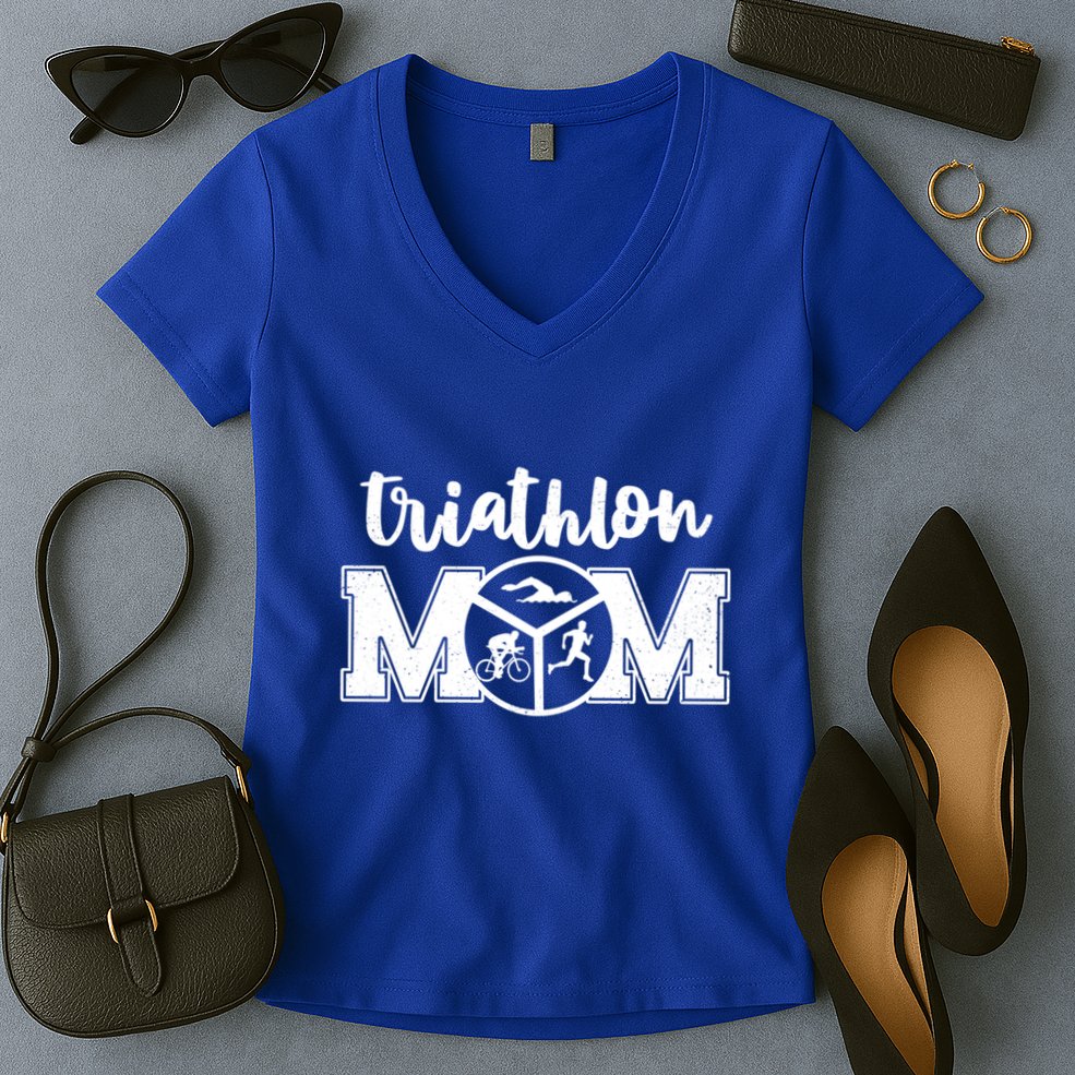 Mom Graphic Run Bike Swim Triathlon Triathlete Sports Cool Gift Women's V-Neck T-Shirt