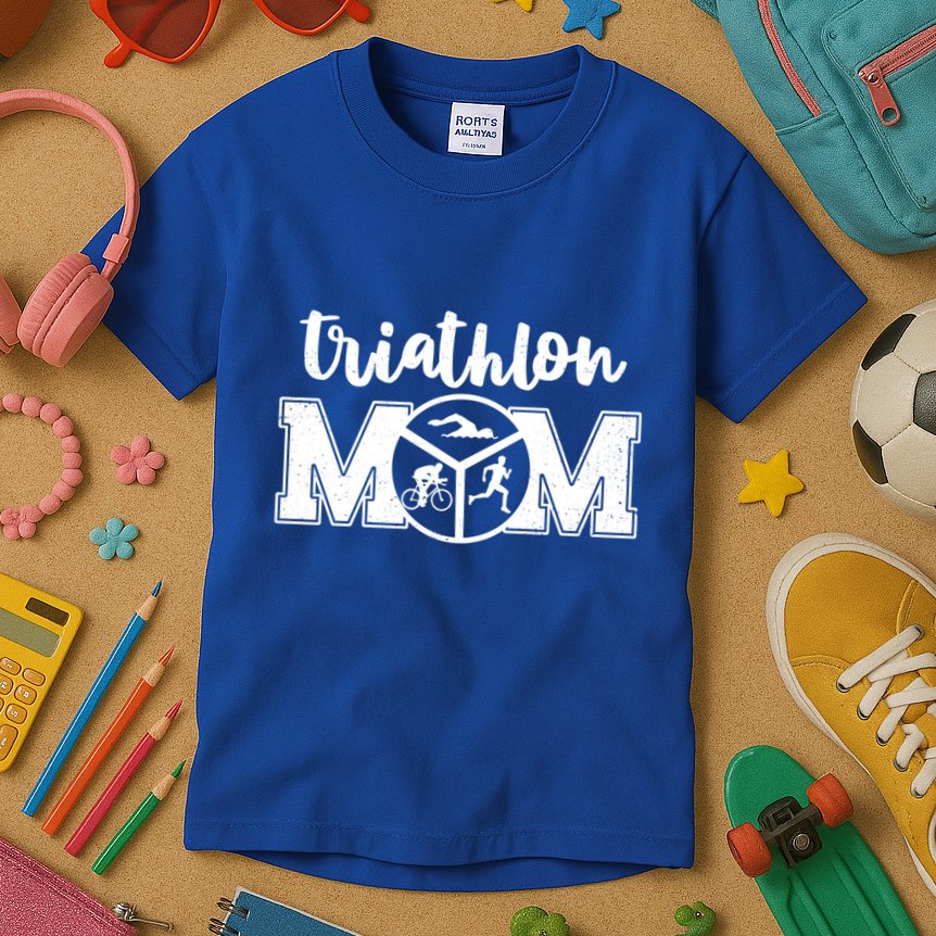 Mom Graphic Run Bike Swim Triathlon Triathlete Sports Cool Gift Kids T-Shirt
