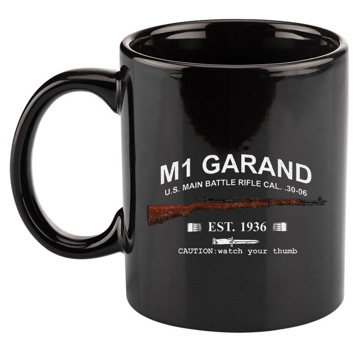M1 Garand Rifle Gun Wwii Watch Your Thumb Est 1936 Graphic 11oz C Handle Ceramic Mug