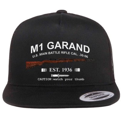 M1 Garand Rifle Gun Wwii Watch Your Thumb Est 1936 Graphic Flatbill Hat