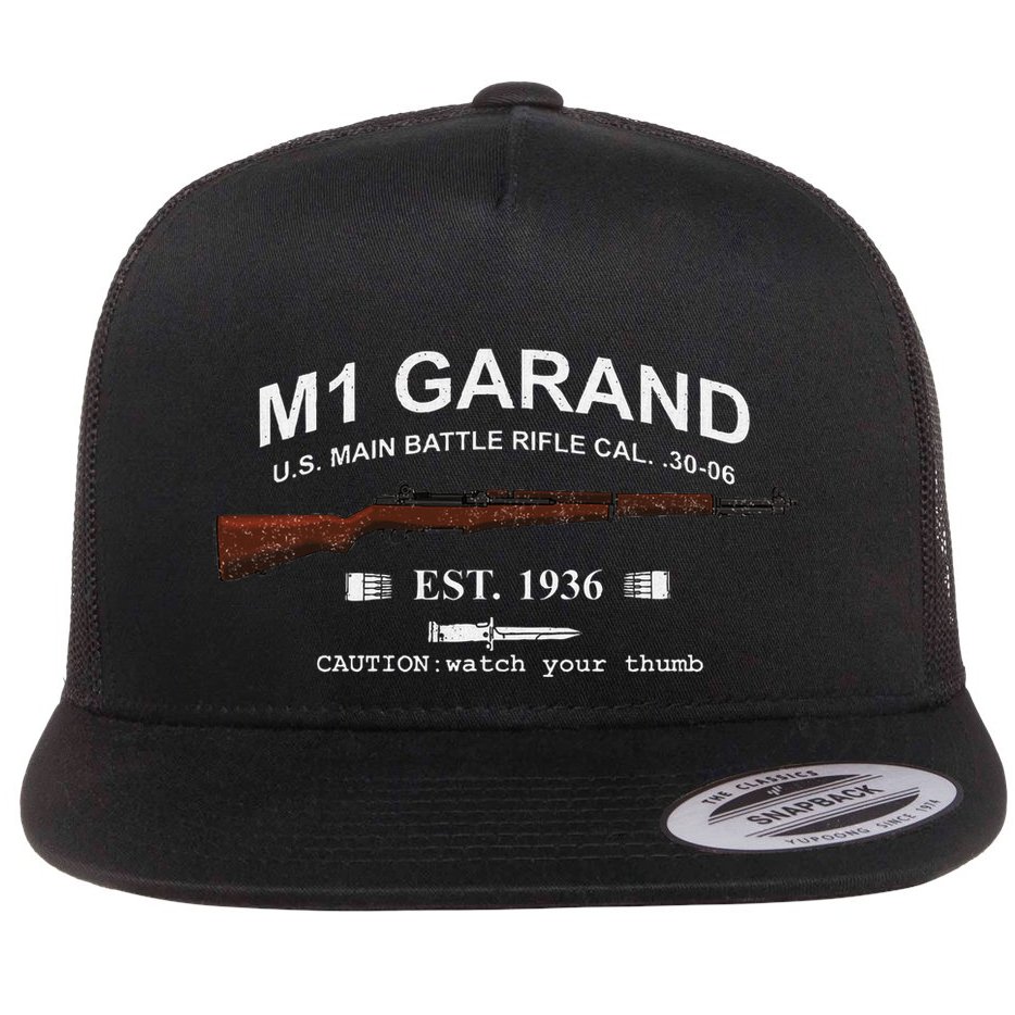 M1 Garand Rifle Gun Wwii Watch Your Thumb Est 1936 Graphic Flat Bill Trucker Hat