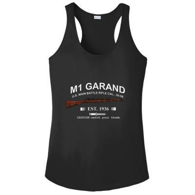 M1 Garand Rifle Gun Wwii Watch Your Thumb Est 1936 Graphic Ladies PosiCharge Competitor Racerback Tank