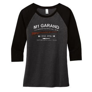 M1 Garand Rifle Gun Wwii Watch Your Thumb Est 1936 Graphic Women's Tri-Blend 3/4-Sleeve Raglan Shirt