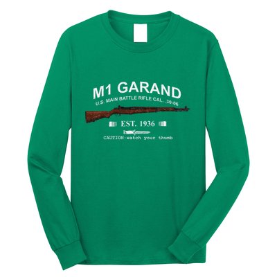 M1 Garand Rifle Gun Wwii Watch Your Thumb Est 1936 Graphic Long Sleeve Shirt