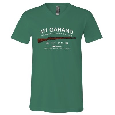 M1 Garand Rifle Gun Wwii Watch Your Thumb Est 1936 Graphic V-Neck T-Shirt