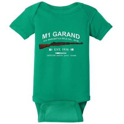 M1 Garand Rifle Gun Wwii Watch Your Thumb Est 1936 Graphic Baby Bodysuit