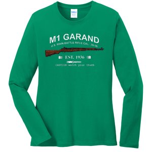 M1 Garand Rifle Gun Wwii Watch Your Thumb Est 1936 Graphic Ladies Long Sleeve Shirt