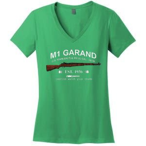 M1 Garand Rifle Gun Wwii Watch Your Thumb Est 1936 Graphic Women's V-Neck T-Shirt