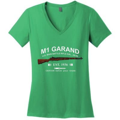 M1 Garand Rifle Gun Wwii Watch Your Thumb Est 1936 Graphic Women's V-Neck T-Shirt