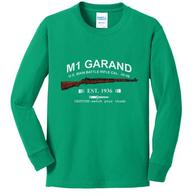 M1 Garand Rifle Gun Wwii Watch Your Thumb Est 1936 Graphic Kids Long Sleeve Shirt