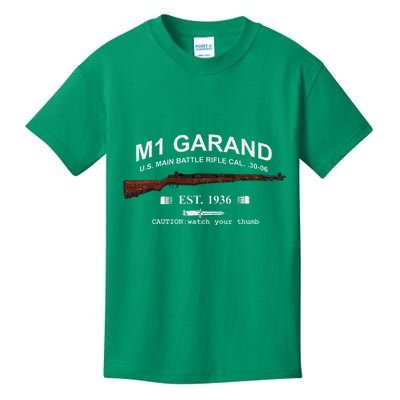 M1 Garand Rifle Gun Wwii Watch Your Thumb Est 1936 Graphic Kids T-Shirt