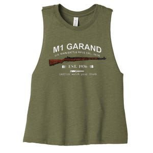 M1 Garand Rifle Gun Wwii Watch Your Thumb Est 1936 Graphic Women's Racerback Cropped Tank