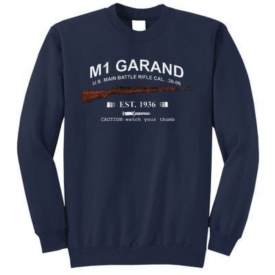 M1 Garand Rifle Gun Wwii Watch Your Thumb Est 1936 Graphic Tall Sweatshirt