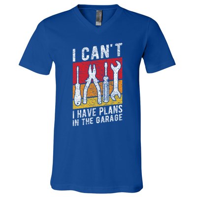 Mechanic Gift Retro Style I Cant I Have Plans In The Garage Cute Gift V-Neck T-Shirt