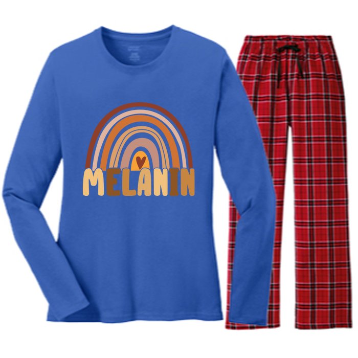 Melanin Gift Rainbow Heart Black Pride Gift Women's Long Sleeve Flannel Pajama Set 