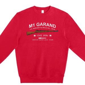 M1 Garand Rifle Gun Wwii Watch Your Thumb Est 1936 Graphic Premium Crewneck Sweatshirt