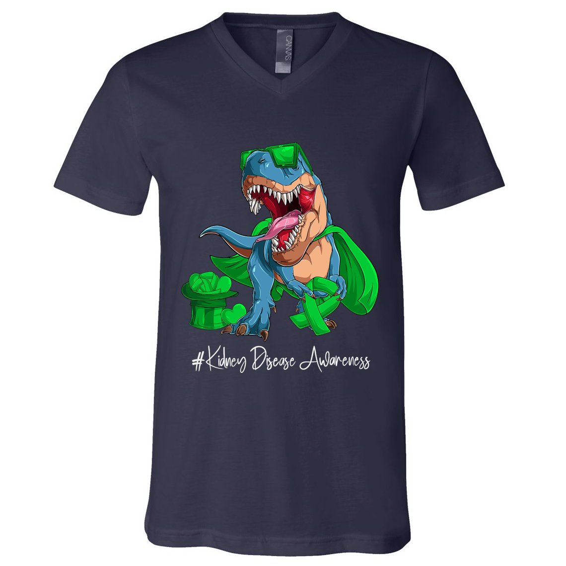 Month Green Ribbon Trex V-Neck T-Shirt